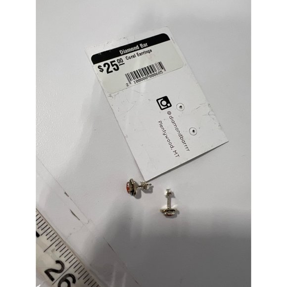 Diamond Bar Coral Southwestern Earrings Womens Silver Boho Hippie NEW - Picture 4 of 5